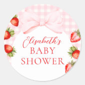 Coquette Aardbei Baby shower Ronde Sticker (Voorkant)