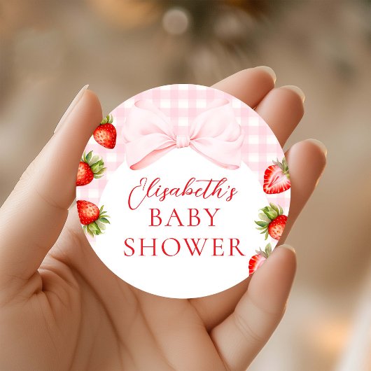 Coquette Aardbei Baby shower Ronde Sticker