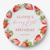Coquette Aardbei Boog Berry Eerste Verjaardag Papieren Bordje (Voorkant)
