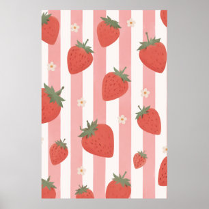 Coquette Aardbei Roze Streep Slaapkamer Babykamer Poster