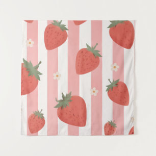 Coquette Aardbei Roze Streep Slaapkamer Babykamer Wandkleed