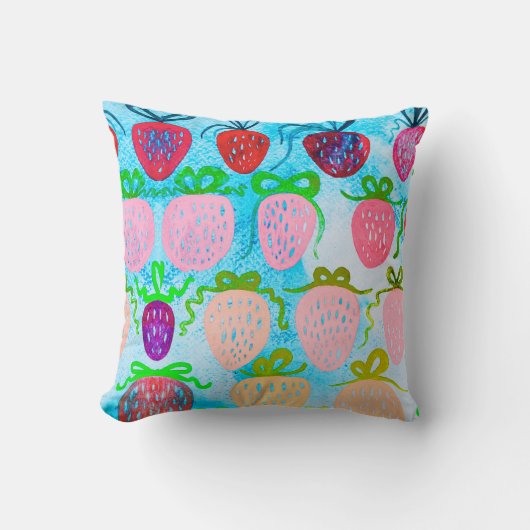 Coquette Aardbei Waterverf Meisjes Kussen Kamer (Voorkant)