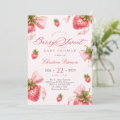 Coquette Aardbeien Baby shower Invitation Kaart (Staand voorkant)