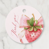 Coquette Aardbeienbes Eerste Verjaardag Bedankjes Labels (Voorkant)