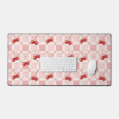 Coquette Aesthetic Desk Mat Cherry Red Bows Office (Keyboard & Muis)