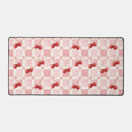 Coquette Aesthetic Desk Mat Cherry Red Bows Office (Voorkant)