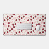 Coquette Aesthetic Desk Mat Cherry Red Bows Office (Keyboard & Muis)