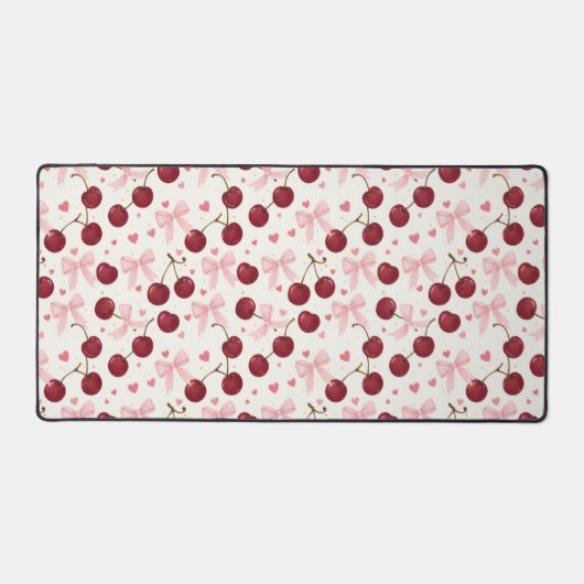 Coquette Aesthetic Desk Mat Cherry Red Bows Office (Voorkant)