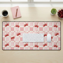 Coquette Aesthetic Desk Mat Cherry Red Bows Office