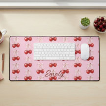Coquette Aesthetic Desk Mat Cherry Red Bows Office