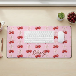 Coquette Aesthetic Desk Mat Cherry Red Bows Office