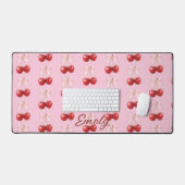 Coquette Aesthetic Desk Mat Cherry Red Bows Office (Keyboard & Muis)