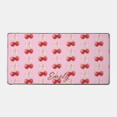 Coquette Aesthetic Desk Mat Cherry Red Bows Office (Voorkant)