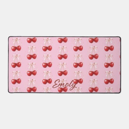 Coquette Aesthetic Desk Mat Cherry Red Bows Office (Voorkant)