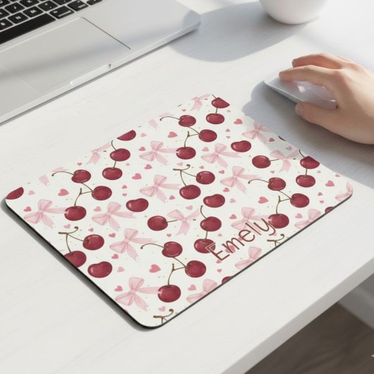 Coquette Aesthetic Mouse Pad Cherry Red Bows  Muismat