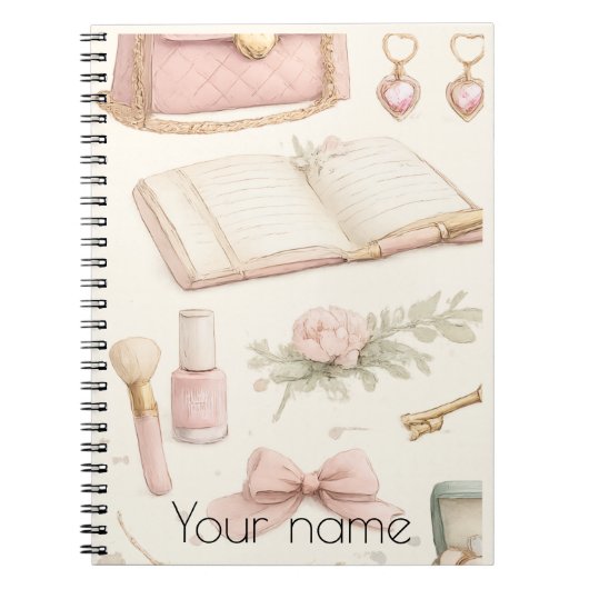 Coquette Aesthetic Pink Bow Makeup Personalized No Notitieboek (Voorkant)