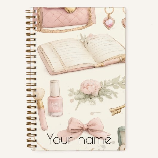 Coquette Aesthetic Pink Bow Makeup Personalized No Notitieboek (Voorkant)