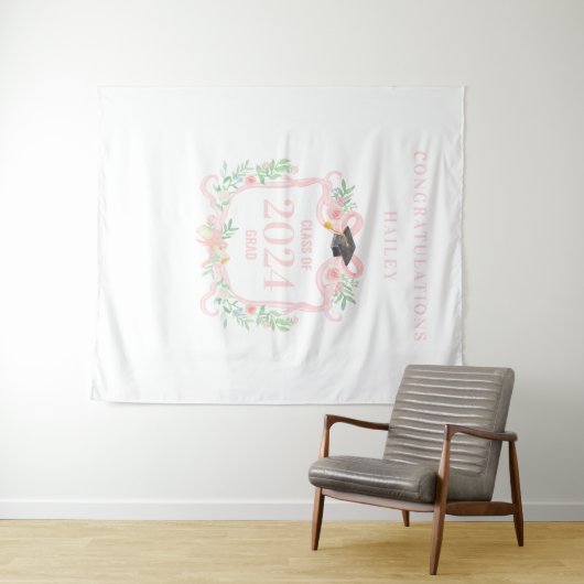 Coquette Afstuderen Crest w / Bow Foto Achtergrond Wandkleed (In Situ (horizontaal))