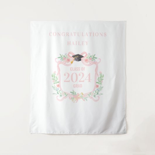 Coquette Afstuderen Crest w / Bow Foto Achtergrond Wandkleed (Voorkant)