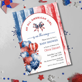 Coquette All American Girl 4 juli baby shower Kaart