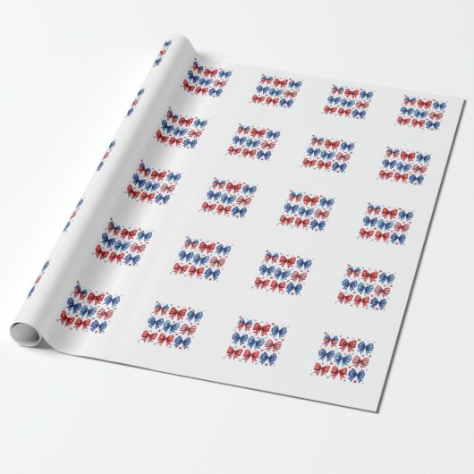 Coquette Amerikaanse Vlag Coquette Bow 4 juli Cadeaupapier (Uitgerold)