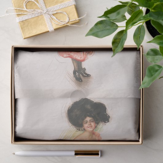 Coquette, Antiek Victoriaans lithograafdruk Tissuepapier (Geschenk)