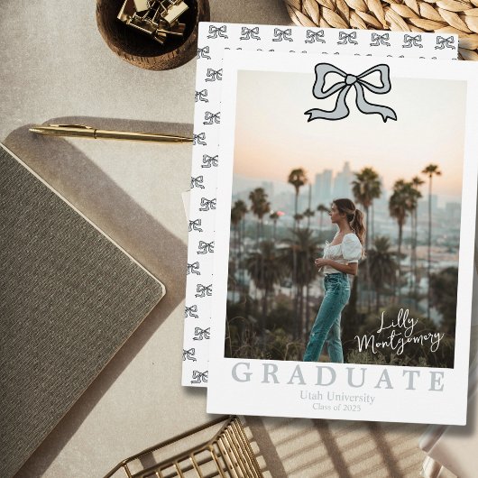 Coquette Baby Blue Foto Afstudeer Uitnodiging