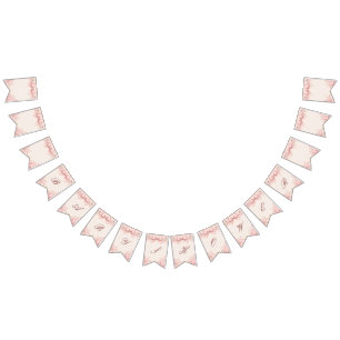Coquette Baby Girl Bunting Banner, Roze Strik Bloe Vlaggetjes