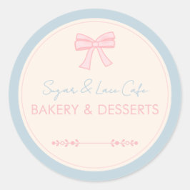 Coquette Bakkerij Logo Roze Strik Pastel Zakelijk Ronde Sticker