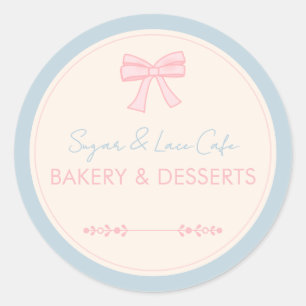 Coquette Bakkerij Logo Roze Strik Pastel Zakelijk Ronde Sticker