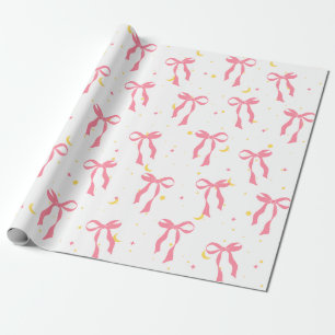 Coquette balletcore roze naadloze patroon strikken cadeaupapier