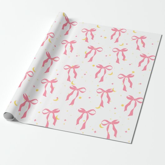 Coquette balletcore roze naadloze patroon strikken cadeaupapier (Uitgerold)