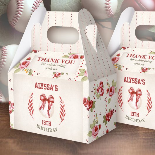 Coquette Baseball Red Bow Floral  Verjaardag Bedankdoosjes