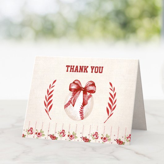 Coquette Baseball Red Bow Floral  Verjaardag Bedankkaart