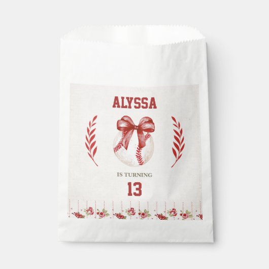 Coquette Baseball Red Bow Floral  Verjaardag Bedankzakje (Voorkant)