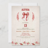 Coquette Baseball Red Bow Floral Verjaardag Kaart (Voorkant)