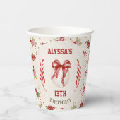 Coquette Baseball Red Bow Floral  Verjaardag Papieren Bekers (Achterkant)