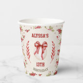 Coquette Baseball Red Bow Floral  Verjaardag Papieren Bekers (Voorkant)