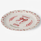 Coquette Baseball Red Bow Floral Verjaardag Papieren Bordje (Gekanteld)