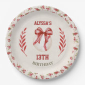 Coquette Baseball Red Bow Floral Verjaardag Papieren Bordje (Voorkant)