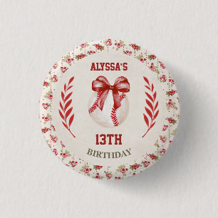 Coquette Baseball Red Bow Floral Verjaardag Ronde Button 3,2 Cm