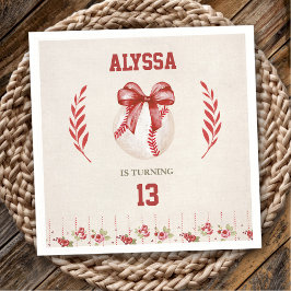 Coquette Baseball Red Bow Floral  Verjaardag Servet