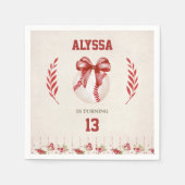 Coquette Baseball Red Bow Floral  Verjaardag Servet (Voorkant)