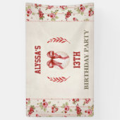 Coquette Baseball Rode Bow Bloemen  Banner (Verticaal)