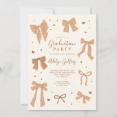 Coquette Beige Bow Graduation Party Kaart (Voorkant)