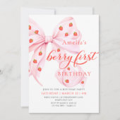 Coquette Berry Eerste Verjaardag Aardbei Uitnodigi Kaart (Voorkant)