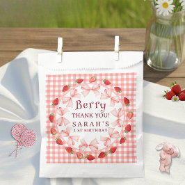Coquette Berry Eerste Verjaardag Rood Gingham Bedankzakje