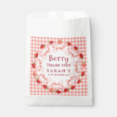 Coquette Berry Eerste Verjaardag Rood Gingham Bedankzakje (Voorkant)