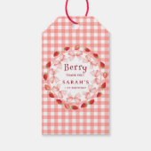Coquette Berry Eerste Verjaardag Rood Gingham Cadeaulabel (Voorkant)