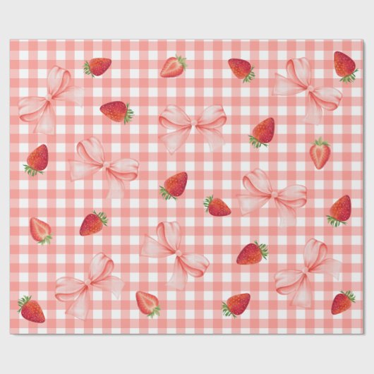 Coquette Berry Eerste Verjaardag Rood Gingham Cadeaupapier (Vlak)